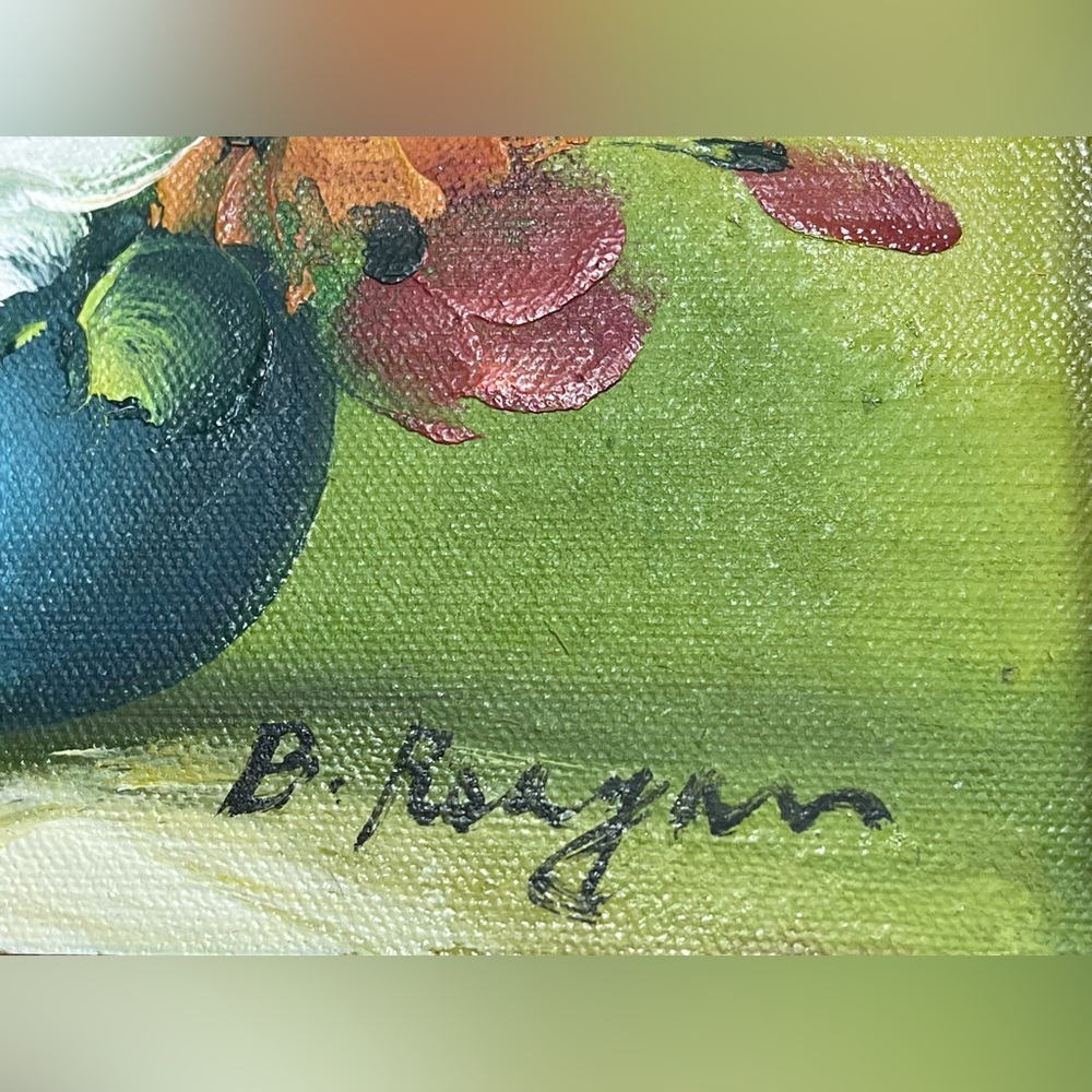 VINTAGE SIGNED B. REAGAN OIL ON CANVAS ROSES FLOWERS PAINTING 8"X10" FRAMED - Picture 6 of 13